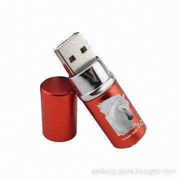 Lipstick-shaped USB Flash Drives with Aluminum Housing and 1 to 32GB Capacity, Colorful